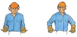 Arm extended, fingers closed, thumb down, other arm vertical, forefinger upward and rotate hand.
