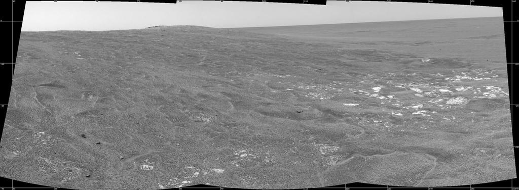 Example: Opportunity, Sol 110 This cylindrical-projection mosaic was created from three navigation camera frames that NASA's Mars Exploration Rover Opportunity acquired on sol 109, May 15, 2004.
