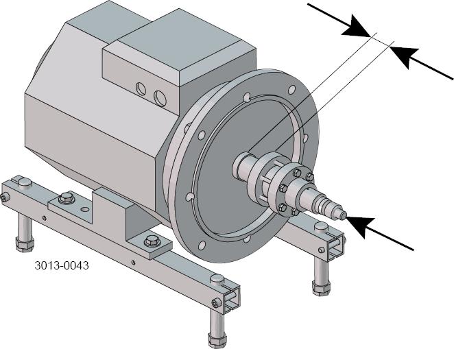 Push stub shaft (7) together with compression rings (5a, 5b) onto the motor shaft 2. Check that the clearance between the end of the stub shaft and the motor flange is 10-20 mm (0.39-0.