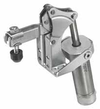 Pneumatic toggle clamp No. 6821F Pneumatic toggle clamp with vertical cylinder attachment. Space-saving angled form. Can be mounted vertically or horizontally.