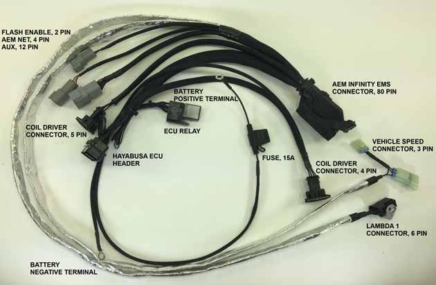 INFINITY ADAPTER HARNESS Included with the Suzuki GSXR1300 Hayabusa kit is an adapter harness.