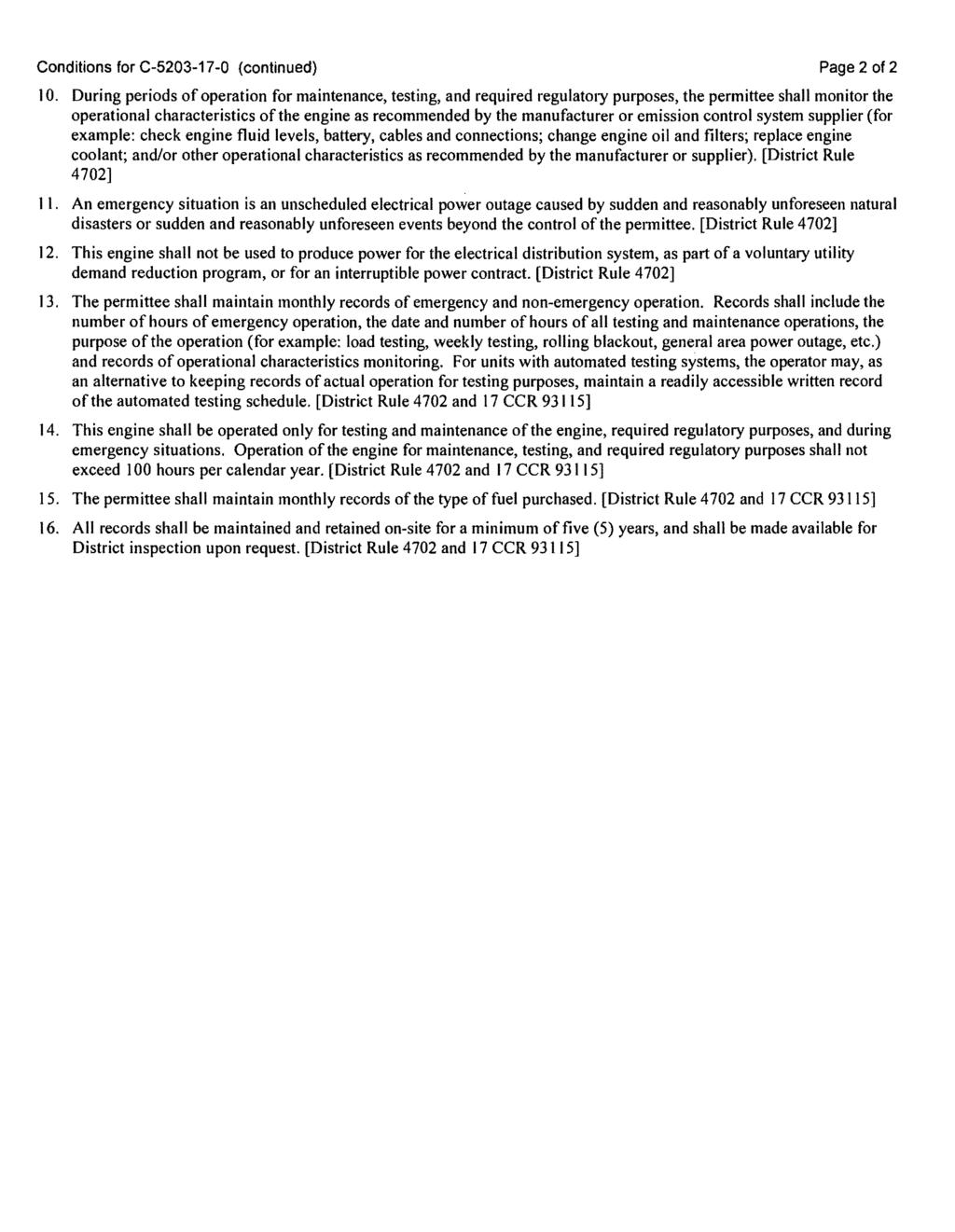 Conditions for C-5203-17-0 (continued) Page 2 of 2 10.