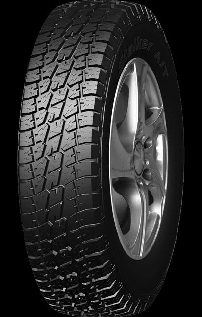 Special wide grooves between massive tread blocks of tread pattern provide fast self-cleaning during proslipping 25/75 R 15 195/75 R 215/65 R 225/75 R
