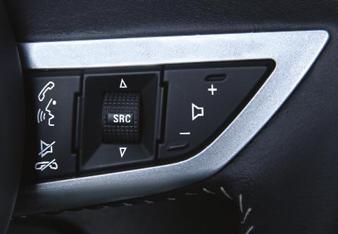 AUDIO STEERING WHEEL CONTROLS + Volume Press + or to increase or decrease the volume. Next/Previous Rotate up or down to go to the next or previous favorite radio station, CD track, or MP3 file.