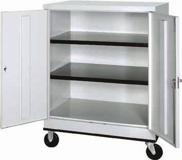 Large, roomy cabinet for storage of maintenance and cleaning supplies. Also available without casters (272-J 36 x 24 x 72 ). MODEL NO.