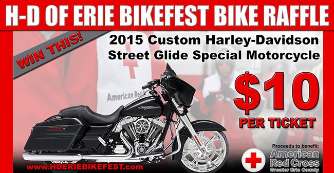 Harley-Davidson of Erie and Glenwood Beer Distributors have partnered again this summer by donating a 2015 Harley-Davidson Street Glide Special to help raise money for the American Red Cross of