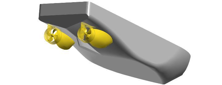 shaped fin mounted under the hull. The flexible design of the fins allows a much larger propeller diameter than other common propulsion systems such as azimuth thrusters.