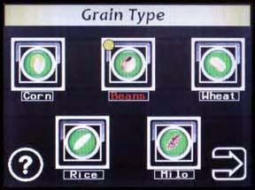 2. From the GRAIN TYPE screen, select the grain type that will be stored in the bin being unloaded. Choices include corn, soybeans, wheat, rice and milo. (See Figure 4BS.