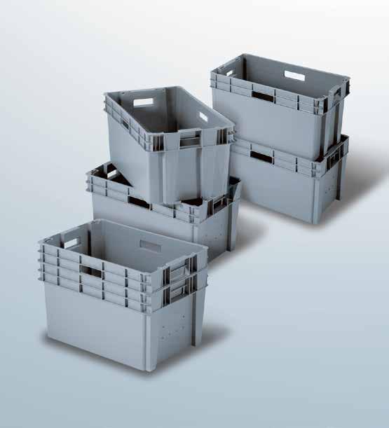 Space saving Containers for alternate stacking are stackable containers that are nested when empty, this allows a significant reduction in