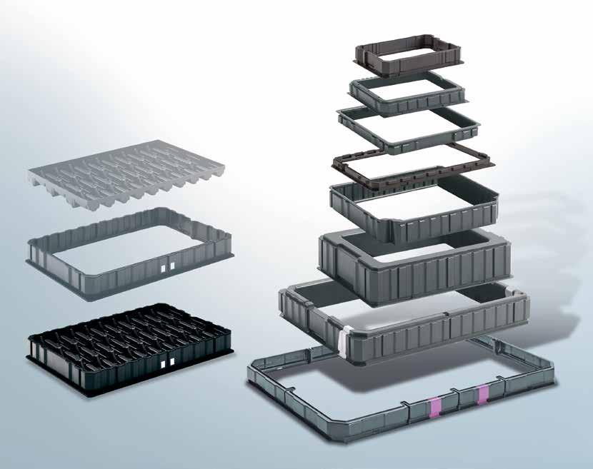 Stackable Frame Tools THERMOFORMED COMPONENT HOLDERS Frame tool system An individual base plate is developed and clamped into a standardised frame tool for the products to be packed.