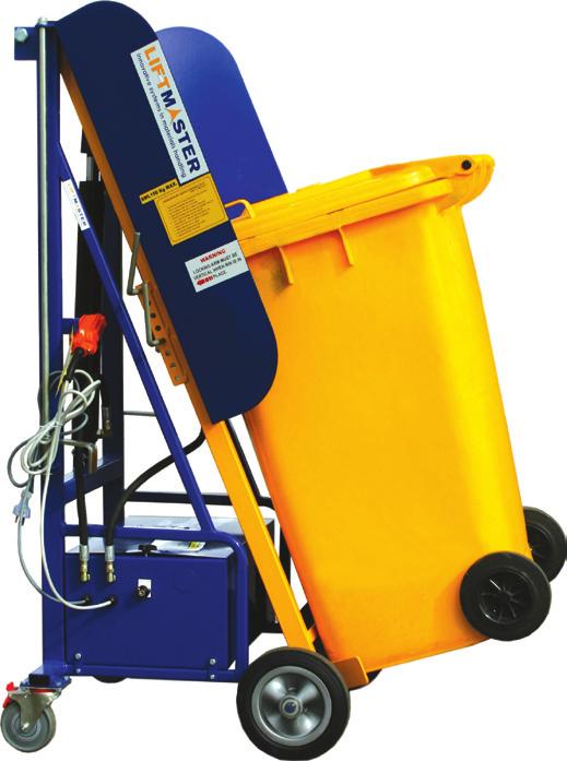 Safe lifting capacity of 150kg Lifts 80L, 120L, 140L and 240L bins (manual adjustment) 12V rechargeable battery with SmartCharger (enables unit to operate on mains power while charging) Fits