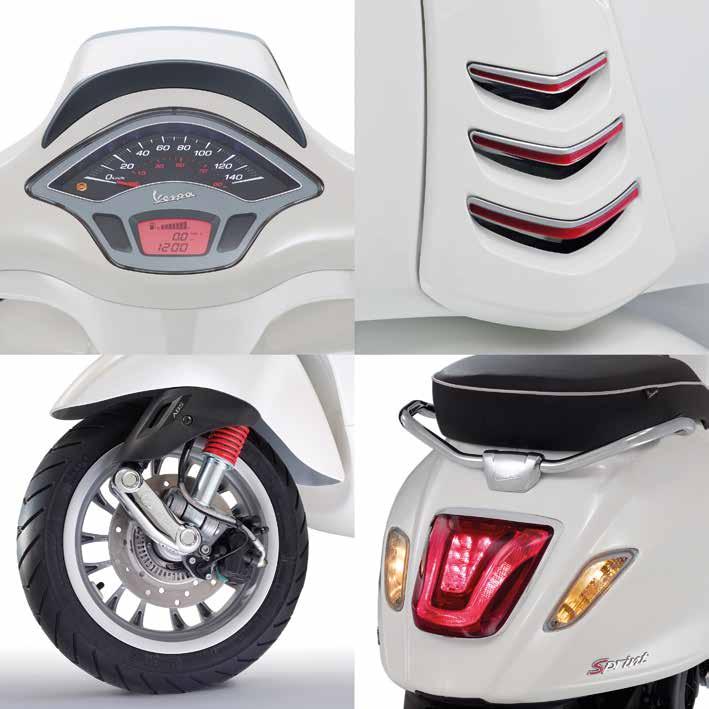 The distinctive design that secured the success of the Vespa range has been restyled for today in the Vespa