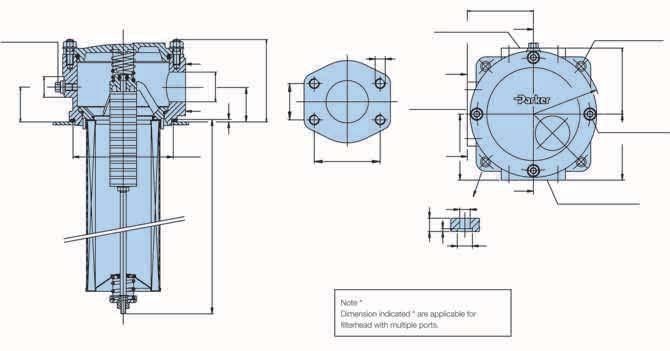 Flange SAE 2 View A-A B P (*) ØQ *Optional /4 -SAE-3PSI H S ØR W Note: Dimension indicated * are applicable for filterhead with multiple ports. Note: *on request.