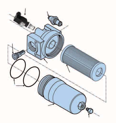 Medium Pressure Filters 5/4/8CN Series Element Service A. Stop the system s power unit. B. Relieve any system pressure in the filter line. C. Drain the filter bowl if drain port option is provided. D. Loosen and remove bowl.