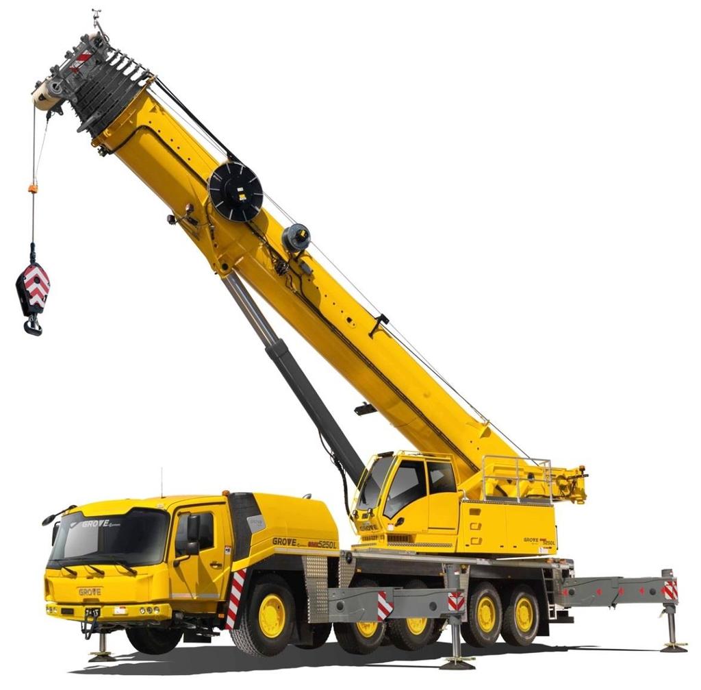 GMK5250L First mobile crane to include VIAB turbo clutch and integrated retarder better maneuverability and fuel economy (30% saving over GMK5220) 70 m main boom plus up to 37 m of jib.