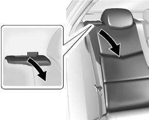 Seats and Restraints 3-11 2. Pull the lever on top of the seatback toward you to unlock the seatback. A red tab near the seatback lever raises when the seatback is unlocked. 3. Fold the seatback forward.
