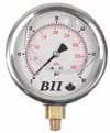 21/2" GAUGE LIQUID FILLED Use when vibrations or pulsation is a problem 1/4" Center back mount 304 Stainless Steel case Bourdon tube Window: clear acrylic Temp: -20 C to 60 C Gauges 1000+ PSI have
