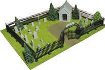 Includes mausoleum, tombstones and wrought-iron fence.