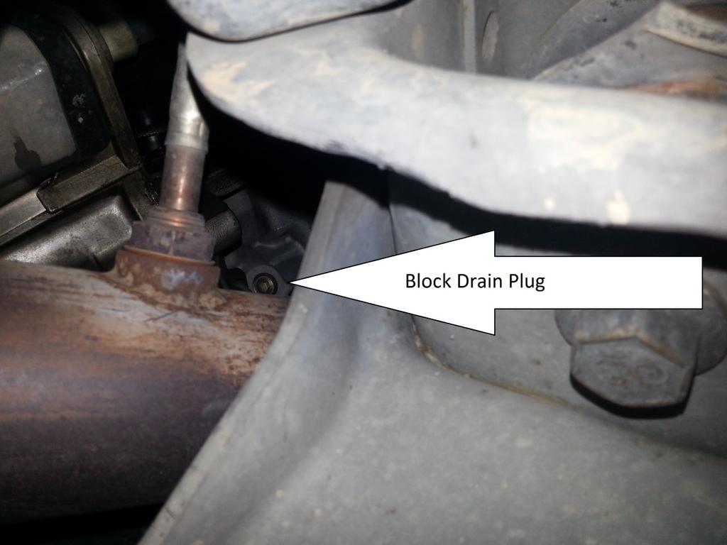 4. Once the block drain plug is out and it has finished draining, it is a good time to flush the system to remove any sediments. Remove the lower radiator hose using a large pair of pliers.