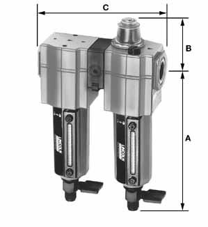 Drain Type Operating Temperature Range 0 to 175 F / -18 to 79 C Port Size PTF Element icle Size Lubricator owl Capacity ozs. / ml 40µ 7.0 / 207 Dimensions - / mm C Weight lbs.