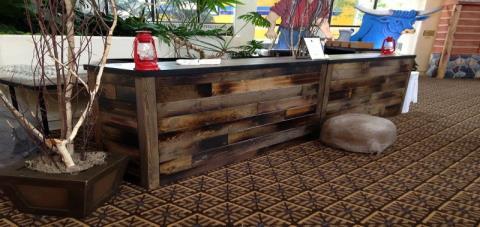 Coordinating back bar tables are also