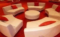 Seating 3 White Leather Curved Sofas