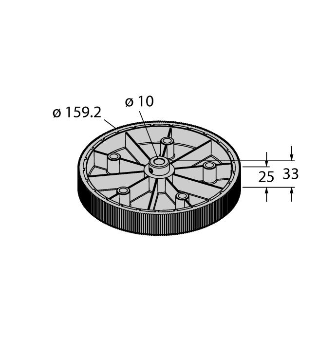 RMW-6 1544648 Aluminum/Hytrel measuring wheel (smooth) for encoders, perimeter 0.5 m, width 25 mm, temp.