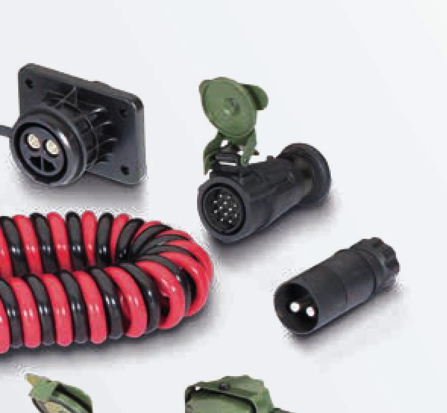 The 2-pin, 24 V system in accordance with VG 96923 is characterised by meeting very high requirements in military operations, particularly with respect to dirt and impact resistance.