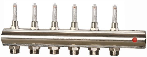 3 1 4 RETURN MANIFOLD The return manifold is also made up of a nickel-plated brass drill bit (1) and a variable number of thermostatable shut-off valves ().