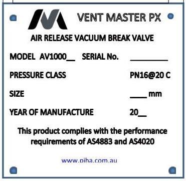WSAA Product Appraisal Report No PA 1416 Issue 1 16 7 FITTING INSTRUCTIONS, TRAINING AND INSTALLATION The Vent Master PX Installation and Maintenance Manual for the Standard Insert can be found in