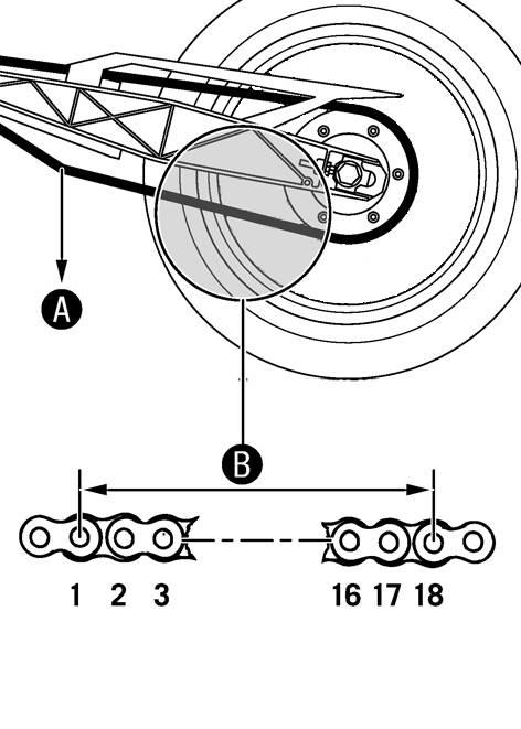 13 SERVICE WORK ON THE CHASSIS Shift gear to neutral. Pull the lower chain section with specified weighta. Guideline Weight of chain wear measurement 15 kg (33 lb.