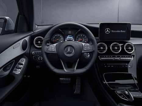 30 GLC AMG Line interior equipment from 976* 3-spoke multifunction sports steering wheel in black leather, with flattened bottom section Active Brake Assist AMG floor mats ARTICO man-made leather