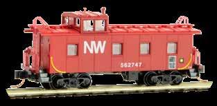 Norfolk & Western Road Number NW 562747 This 36 riveted steel caboose with offset cupola is red with white lettering and runs on Bettendorf