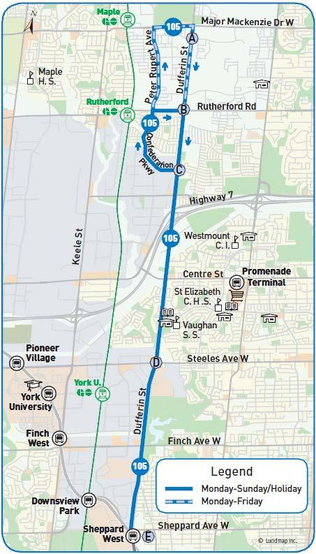 Route 105 Dufferin Extend weekday service