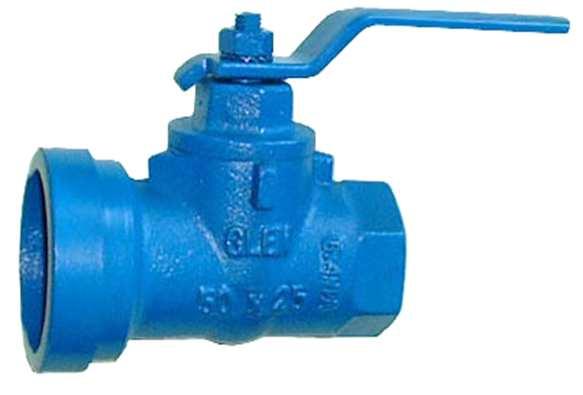 G Iron DESCRIPTION 50 shouldered to 25 female BSP thread ball valve with a 360 rotating handle and a stainless steel spindle 50 shouldered to 25 female BSP thread ball