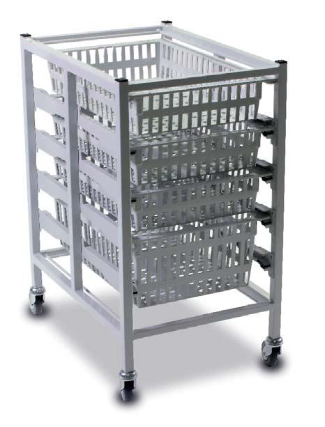 frame (optional solid grade laminate worktop) Runners allow trays to be accessed from either side (4 stops required per tray/basket) Type A - insertion Type B - insertion 75mm castors For