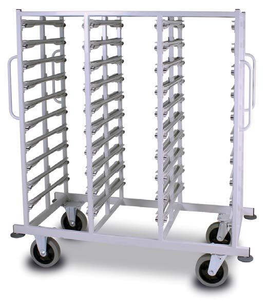 Open Transfer / Transport Trolleys Single, double & treble column transfer/transport trolleys for use with 600 x modular trays & baskets Available in mild/stainless steel Mild Steel - Welded & powder
