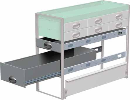 Combine sliding shelves with drawers and drop fronts to maximise the space. Choose a 300mm or 470mm deep combination to meet your needs. The frame can be used as a regular shelf frame.