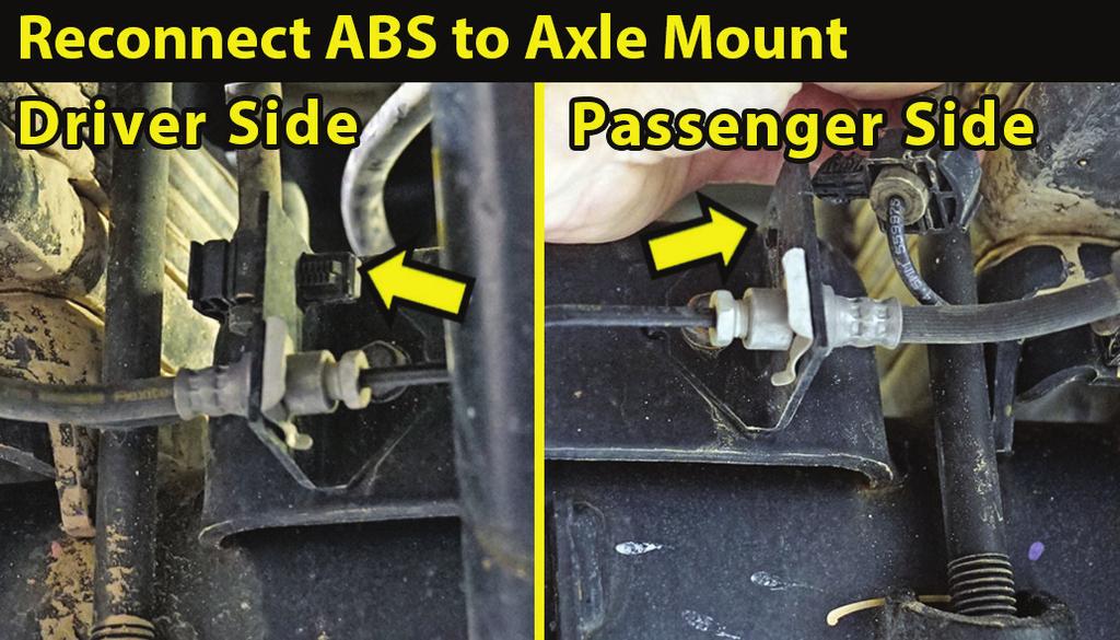 PAGE 14 OF 17 REATTACH ABS CLIPS... Illustration 31 31. [Illustration 31] On the back of the rear axle, locate the ABS connection just to the inside of the rear Driver side leaf spring mount.