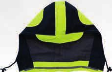 Two-coloured; upper material as direct laminate; design with round shapes; separate hood, attachable via zip fastener and suited for wearing with/without helmet, with scheduled peak; hood's field of