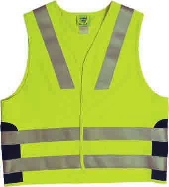 REFLECTIVE VEST Two-coloured; round design, contrast stitchings in off-white; front closure via Velcro fastener; HB logo as direct embroidery on back, flame-retardant reflective film attached in body