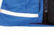 flame-retardant lining; high band collar with covered buttons for fastening of hood; closure band with covered 2-way PVC zip