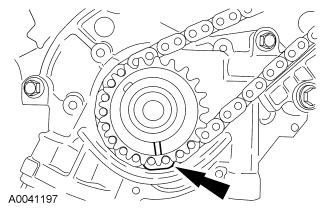 Page 6 of 24 3. Position the RH timing chain guide. 4. Install and tighten the RH bolts. 19. Rotate the RH camshaft sprocket until the timing mark is approximately at the 11 o'clock position.