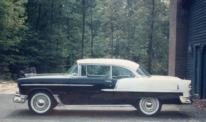 At left is his 1957 royal blue and white convertible.