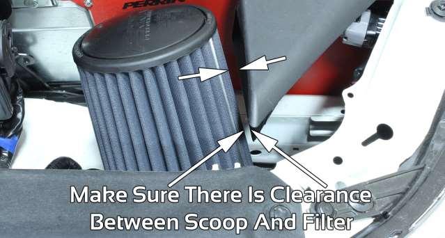21. Install intake scoop temporarily to check for clearances once more time. Ensure that filter does not contact scoop. 22. Remove air scoop and filter and tighten all M8 bolts to roughly 15ft-lbs.