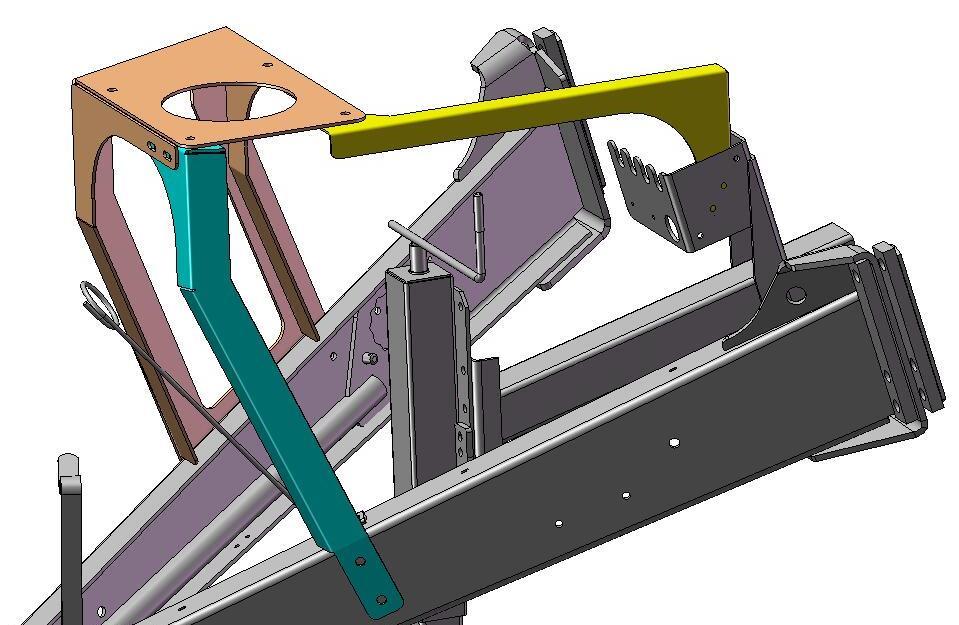 Clamp both legs to secure bracket to baler and drill six 9/16 (14mm) on 001-4442K and two 9/16 (14mm) holes on 001-4442D, using the bracket as a guide.
