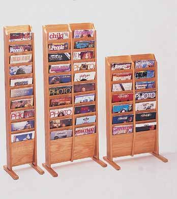 Floor Standing Displayers DISPLAY Literature Displayer Space-saving overlapping pockets Curved oak sides for a modern look Curved acrylic pockets and corner supports keep material upright 1 molded 9"