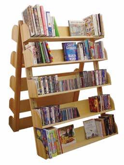 8"H x 8"D angled shelves for spine- or face-out display and easy browsing Shelves adjust in 1 1 " increments to accommodate different-sized media Choose six-shelf unit (three each side) or -shelf