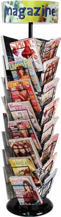 00 For Magazine Covers, see pages 61-6. -Pocket Spinners Choose from signage for magazines or graphic novels Black wire rotating displayer pockets with open width and 1 1 "D Ready to assemble.