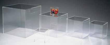 1-888-80-477 Clear Acrylic Display Cubes The right size and the right orientation for your display Each crystal-clear cube has five closed sides and one open side Place open-side down to enclose and